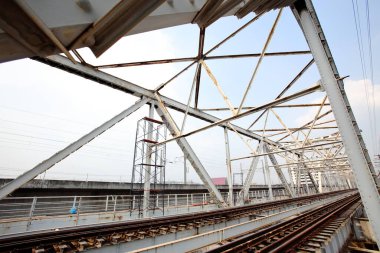 Structural steel bridge,Rama VI Bridge is a railway bridge over the Chao Phraya River in Bangkok,in Thailand,The form of a bridge in the olden days,often with steel structures.