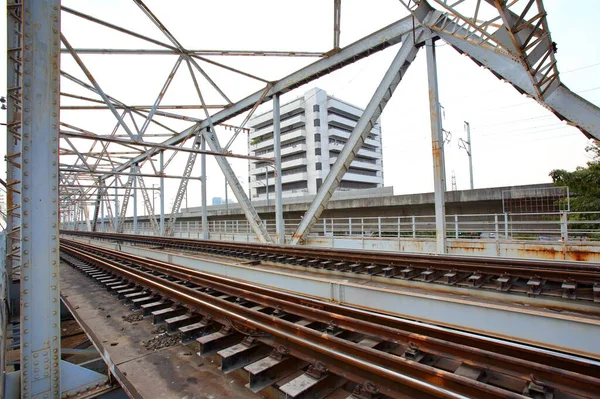 Structural Steel Bridge Rama Bridge Railway Bridge Chao Phraya River — Stock Photo, Image