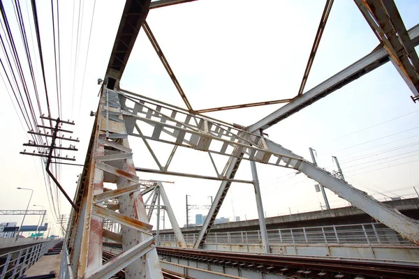 Structural Steel Bridge Rama Bridge Railway Bridge Chao Phraya River — Stok fotoğraf