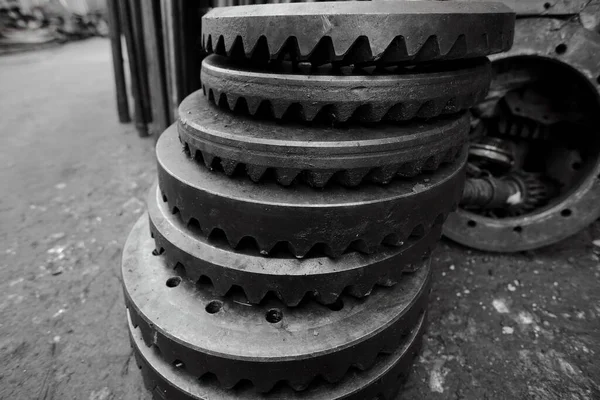 Black and white Spare parts and parts of cars that are no longer used are separated for sale in the Talat Noi area. Bangkok