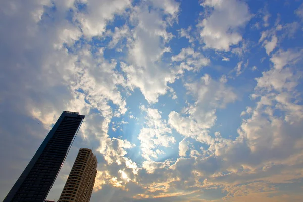 Beautiful sky and clouds with Building in Bangkok Thailand.