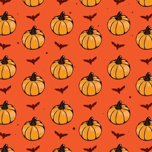 Halloween Sin Costuras Calabazas Murciélagos Con Letras Mano — Vector de stock