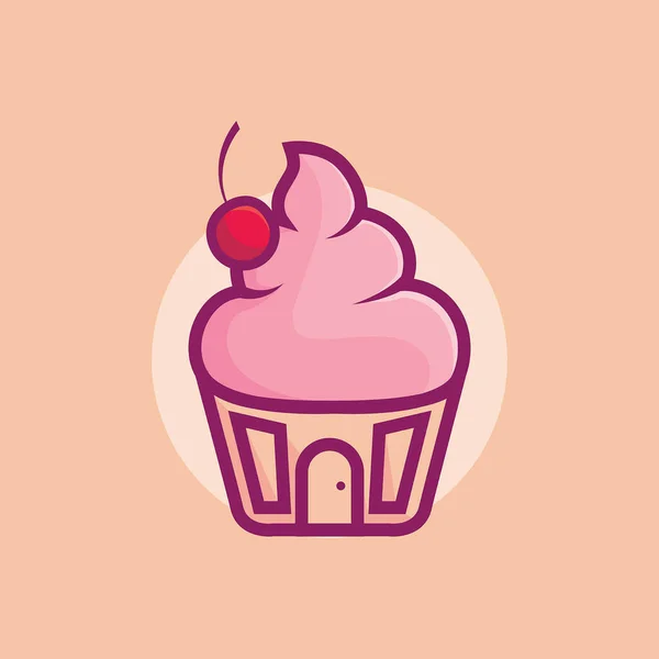 Cupcake House Illustration Rosa — Stockvektor