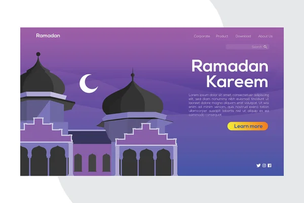 Ramadan Kareem Banner Landing Page — Stock Vector