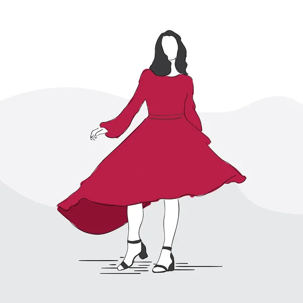 Kırmızı elbiseli kız moda çizimi