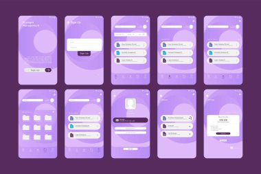 Modern Mor Yuvarlak Çember Depolama Yönetimi Uygulaması UI Kit Şablonu