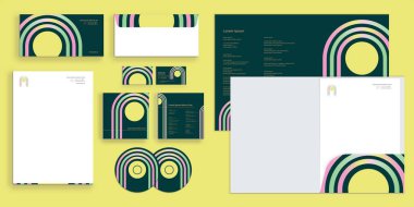 Soyut Renkli Yuvarlak Çizgiler Çember Modern Kurumsal Kimlik Kırtasiyesi