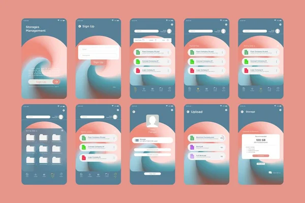 Curl Wave Döndürme Gradyan Krem Renk Dinamik Depolama Yönetimi Uygulaması UI Kit Şablonu