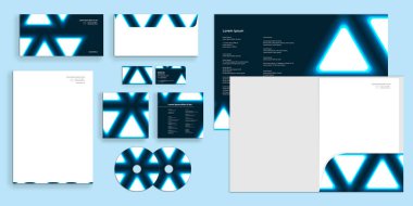 Neon Mavi Üçgeni Kalıpları Şirket Kimlik Kırtasiyesi