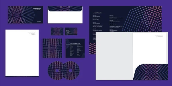 Dynamiczna Holograficzna Linia Pajęcza Gradient Purple Corporate Identity Papeteria — Wektor stockowy