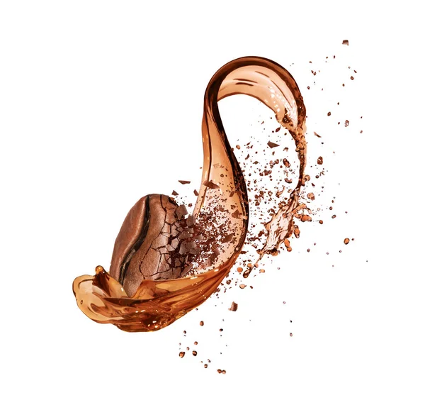 Krossad Kaffeböna Stänk Närbild Isolerad Vit Bakgrund — Stockfoto