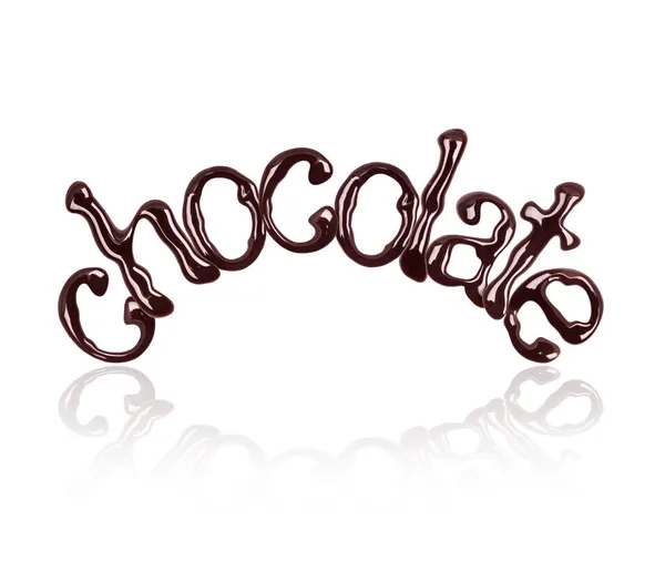 Schöne Inschrift Schokolade Aus Geschmolzener Schokolade Isoliert Auf Weißem Hintergrund — Stockfoto