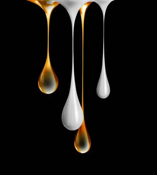 Масляні Молочні Краплі Крупним Планом Чорному Тлі — стокове фото