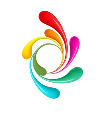 Çarpık renkli damlalar beyaz arkaplanda izole bir şekilde kapalı.