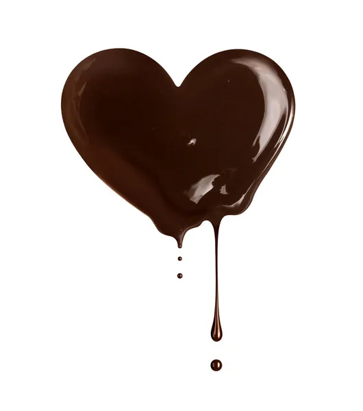 Σοκολάτα Καρδιά Σταγόνες Που Στάζουν Απομονώνονται Λευκό Φόντο — Φωτογραφία Αρχείου