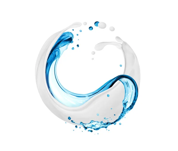 Milch Und Wasser Spritzt Kreisförmiger Bewegung Isoliert Auf Weißem Hintergrund — Stockfoto