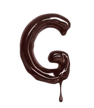 Latince G harfi beyaz arka planda izole edilmiş erimiş çikolatadan yapılır.