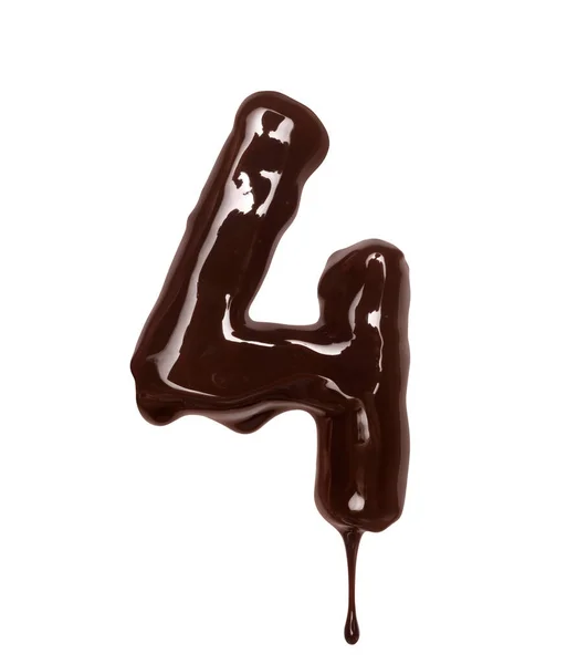 Nummer Met Druppelende Druppel Gemaakt Van Gesmolten Chocolade Geïsoleerd Witte — Stockfoto