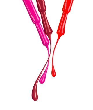 Renkli oje fırçaları ve beyaz arka planda izole edilmiş damlalar.