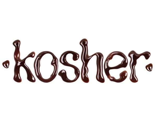 Inscription Kosher Made Melted Chocolate Isolated White Background — Stock Photo, Image