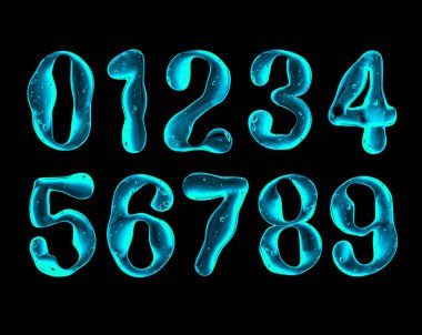 Numbers are made of luminous viscous liquid on black background