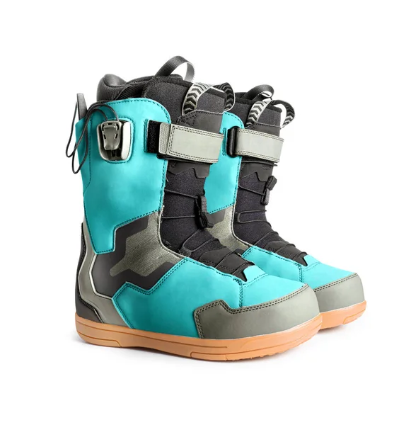 Turquoise Technological Snowboard Boots Isolated White Background — Stock Photo, Image