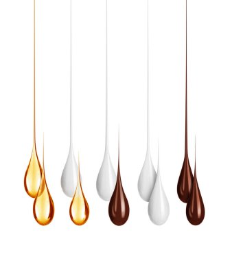 Beyaz arkaplanda izole edilmiş farklı çift damlalar