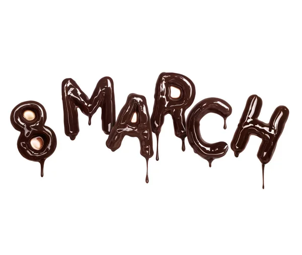 Inscripción Marzo Con Gotas Chocolate —  Fotos de Stock