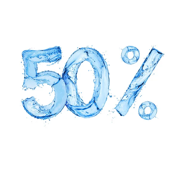 Zahl Und Prozent Zeichen Aus Wasserspritzern Isoliert Auf Weißem Hintergrund — Stockfoto