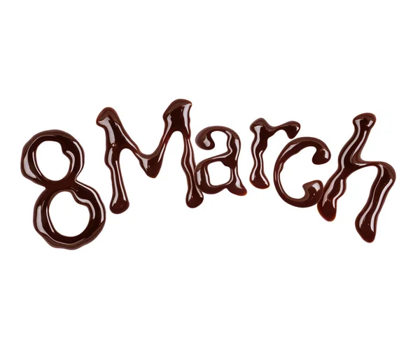 碑文3月8日白い背景に隔離されたチョコレート文字で作られた — ストック写真