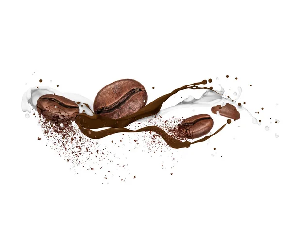 Granos Café Triturados Leche Salpicaduras Chocolate — Foto de Stock
