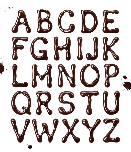 Letras Brilhantes Alfabeto Latino Feitas Chocolate Quente Parte Letras — Fotografia de Stock