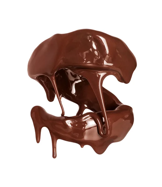 Csokoládé Spirál Cseppek Csepegtető Fehér Háttér — Stock Fotó