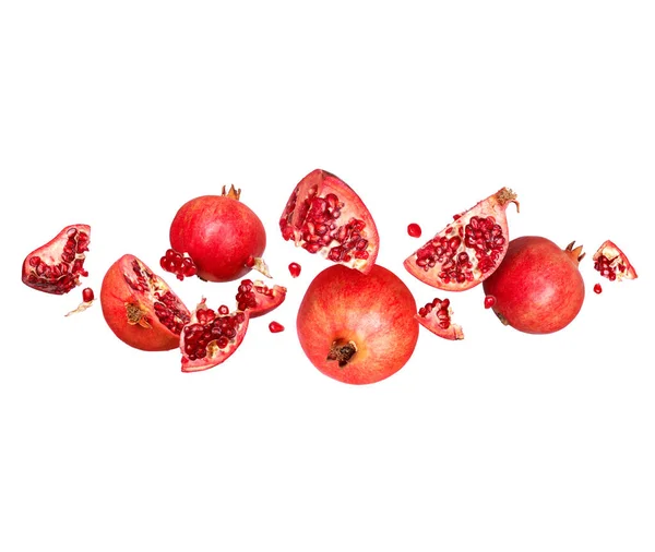 Whole Sliced Pomegranate Air White Background — Stock Photo, Image