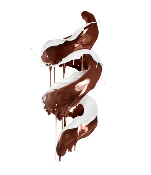 Spiral Chocolate Milk Splashes Isolated White Background — ストック写真