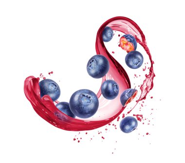 Beyaz arka planda yaban mersinli meyve suyu. 