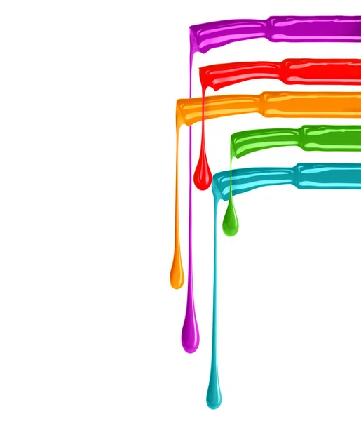 Colored Brushes Stretched Drops Isolated White Background — 스톡 사진