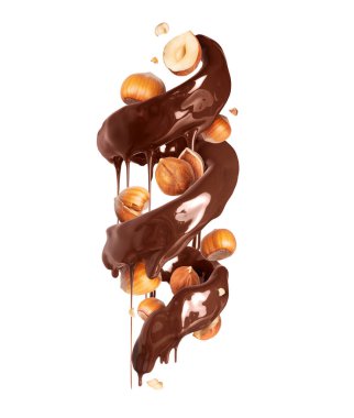 Spiral of chocolate with crushed hazelnuts isolated on a white background