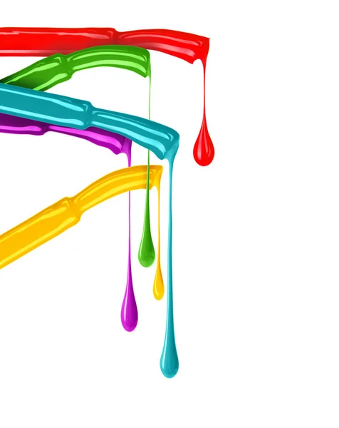Colored Brushes Stretched Drops White Background — стоковое фото