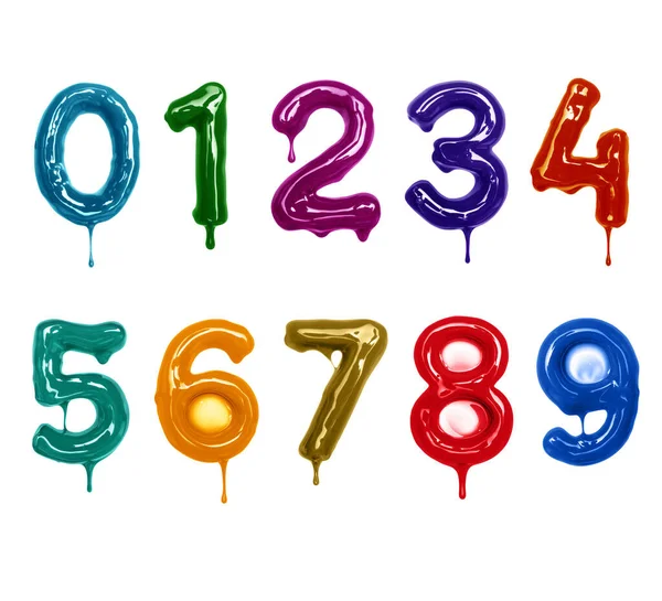 Números Colores Brillantes Con Gotas Que Caen Parte Números — Foto de Stock