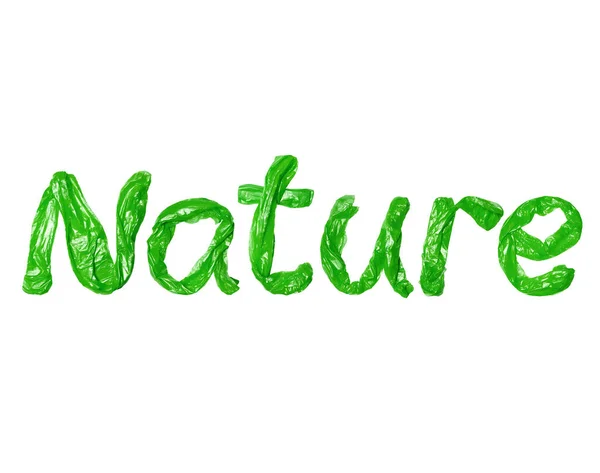 Die Von Grünen Müllsäcken Geschaffene Inschrift Nature Isoliert Auf Weißem — Stockfoto