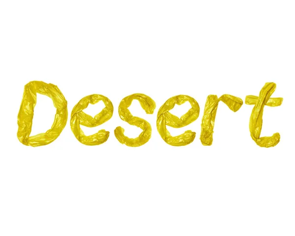 Inscription Desert Created Yellow Garbage Bags Isolated White Background — 스톡 사진