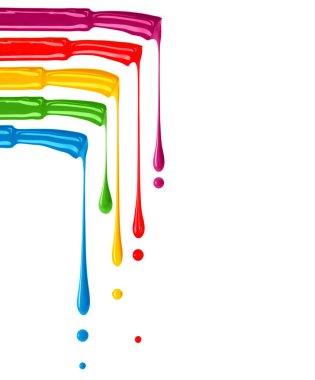 Genişletilmiş damlaları olan renkli fırçalar beyaz arkaplanda izole edilmiş.