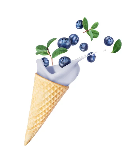 白い背景にブルーベリーとアイスクリームのスプラッシュ — ストック写真