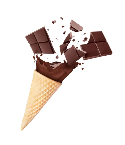 Splashes Ice Cream Crushed Bar Chocolate Isolated White Background — Stock Photo, Image