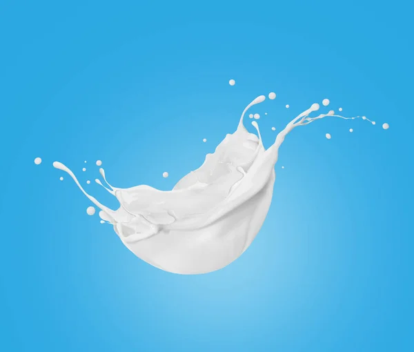 Splashes of milk or cream close-up on a blue background