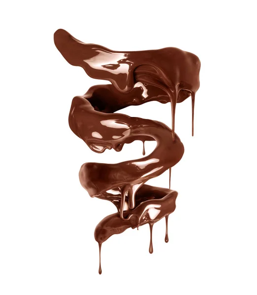 Chocolade Spiraal Met Druppels Geïsoleerd Witte Achtergrond — Stockfoto