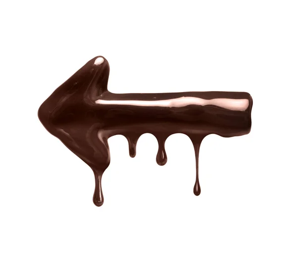 Arrow Dripping Drops Made Melted Chocolate Isolated White Background — Zdjęcie stockowe