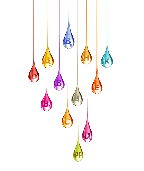 Set Multi Vitamin Complex Shape Colored Stretched Drops — Fotografia de Stock