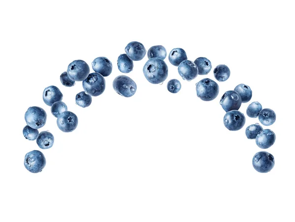 Wet Blueberries Air Closeup Isolated White Background — Φωτογραφία Αρχείου